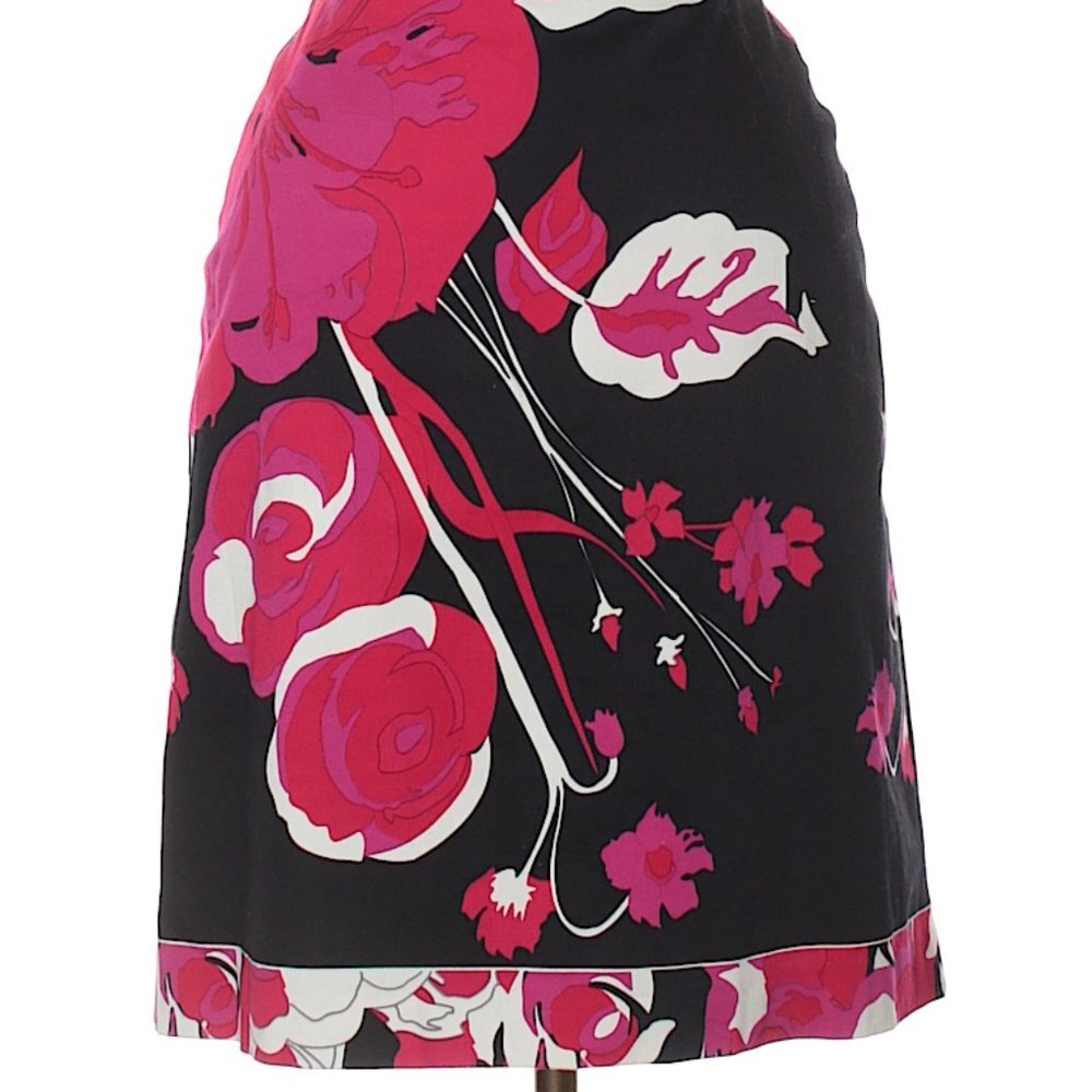 T TAHARI size 6 lined floral hot pink skirt in excellent condition